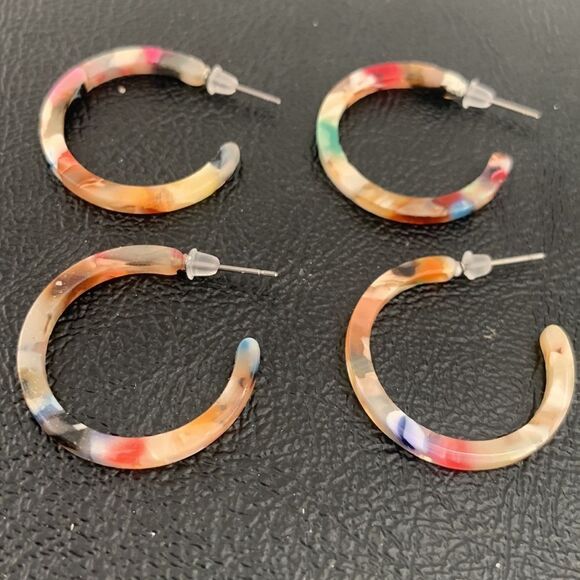 Unique Unisex Handmade Swirled Marbleized Acetate Eco-Friendly Hoop Earrings - Picture 9 of 12